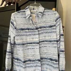 NWT Ladies Size 10 Alfred Dunner LS Blouse - Ocean Blue Waves